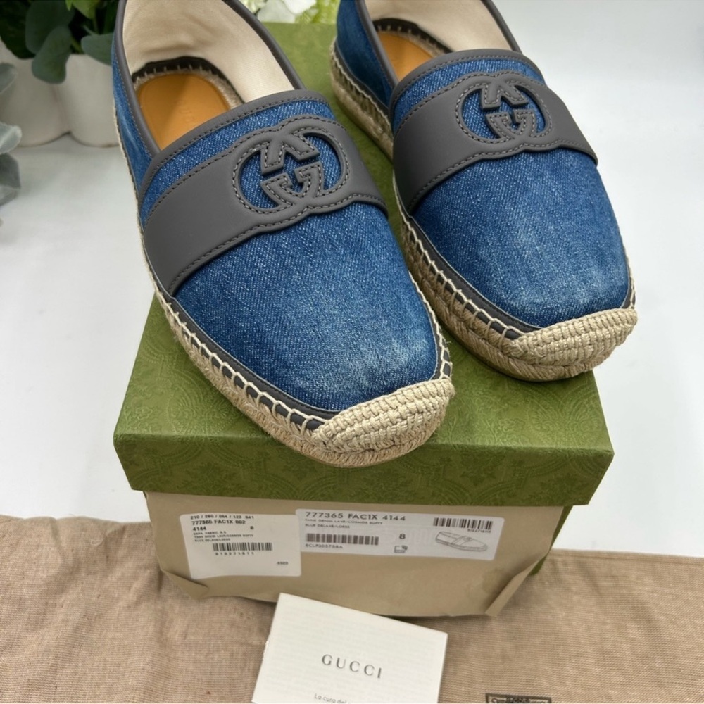Men’s Gucci, blue denim ESPADRILLES size 8, made in Spain - Picture 2 of 10